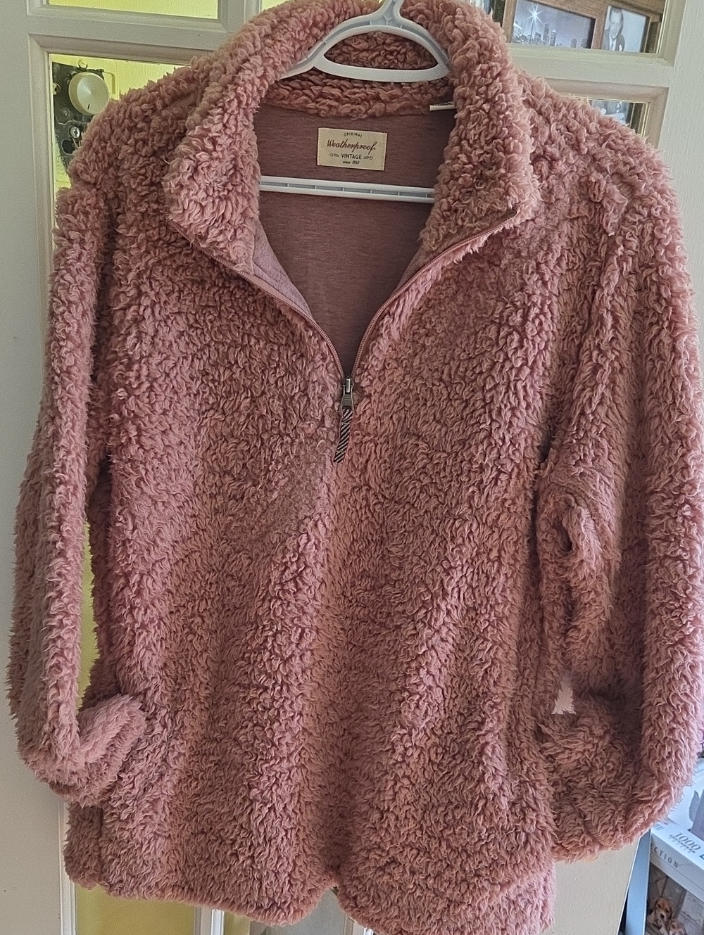 Weatherproof Plush Teddy Quarter-Zip Jacket in Dusty Rose